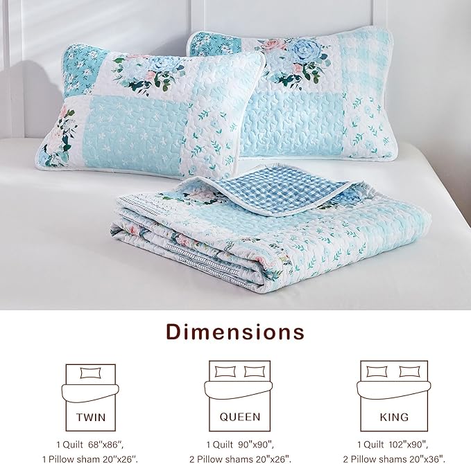 Joyreap 3 Pieces Floral Patchwork Quilt Set Queen, Soft n Cozy Microfiber Quilt - Image 7