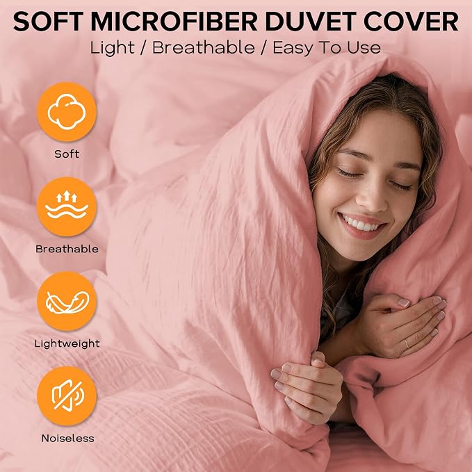 Cozyide Pink Duvet Cover King Size, 3 Pieces Bedding Duvet Covers, Soft - Image 4