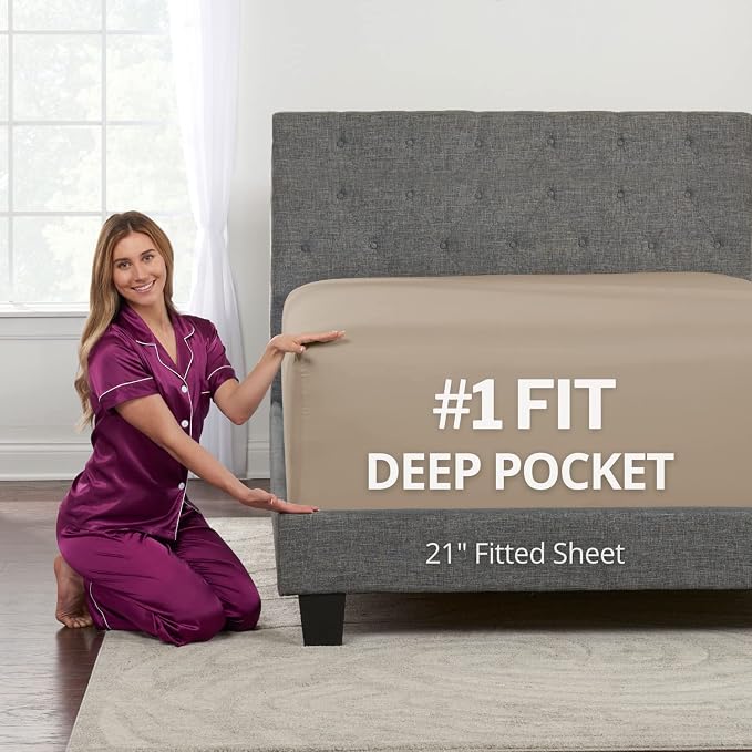 Lovely Queen Deep Pocket Sheet 21' Fitted Perfectly Fits 17'23' Mattresses Taupe by DeaLuxeBedding