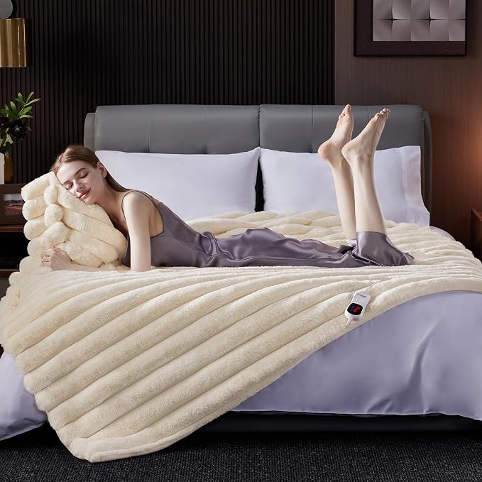 Heated Blanket Twin Size, Faux Fur Cozy Heating Blanket - Image 5