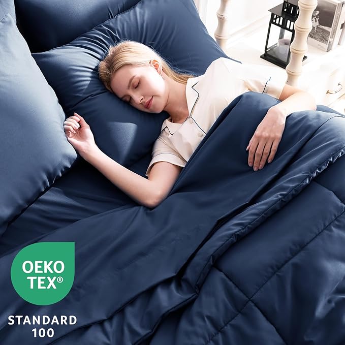 CozyLux Oversized King Comforter Sets Navy Blue, 7 Pieces Bed in a Bag - Image 3