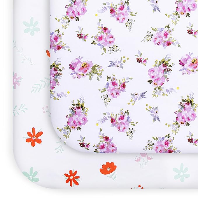 Pack and Play Sheets Girl Red Floral, Compatible by Moonsea