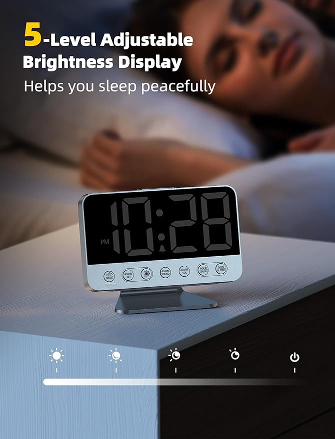 Odokee Digital Alarm Clocks for Bedrooms: Large Bold Number 5 Brightness Dimmer - Image 4