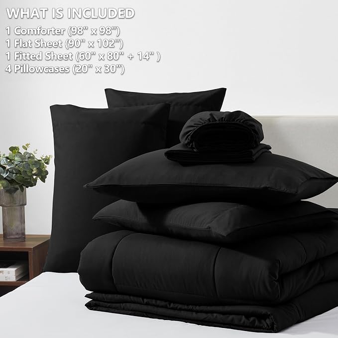 CozyLux Oversized Queen Comforter Sets Black, 7 Pieces Bed in a Bag, Ultra-Soft - Image 6
