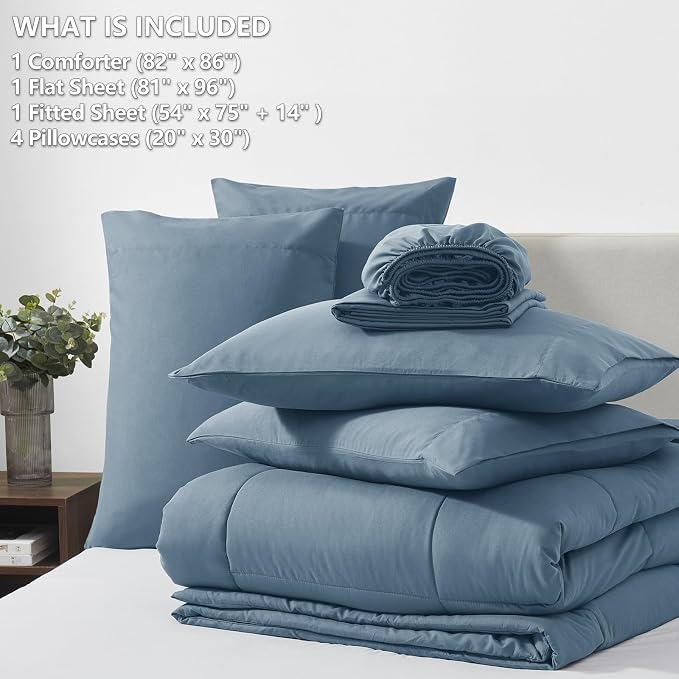 CozyLux Full Size Comforter Sets Mineral Blue, 7 Pieces Bed in a Bag, All - Image 6
