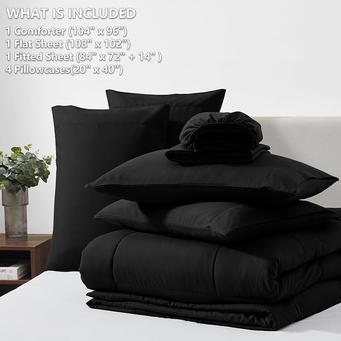 CozyLux California King Comforter Sets Black, 7 Pieces Cal King Bed in a Bag - Image 6