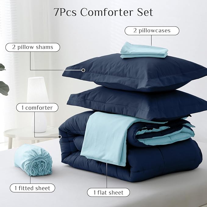 JOLLYVOGUE Queen Comforter Set, Ultra-Soft Bed in a Bag Queen Size 7 Pieces - Image 5