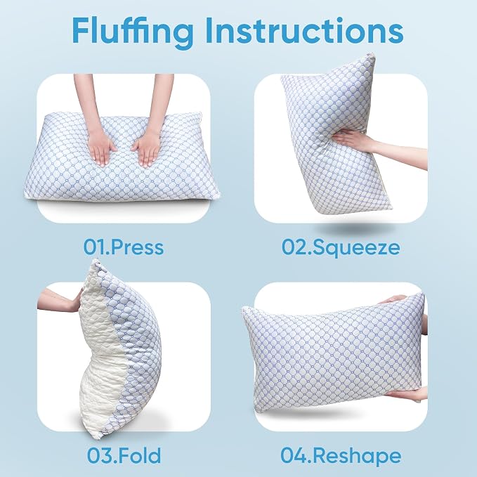 OAISZ Cooling Pillow Standard Size 2 Pack, Shredded Memory Foam Bed Pillows - Image 9
