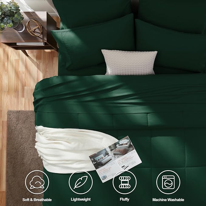 CozyLux Oversized Queen Comforter Sets Emerald Green, 7 Pieces Bed in a Bag - Image 2