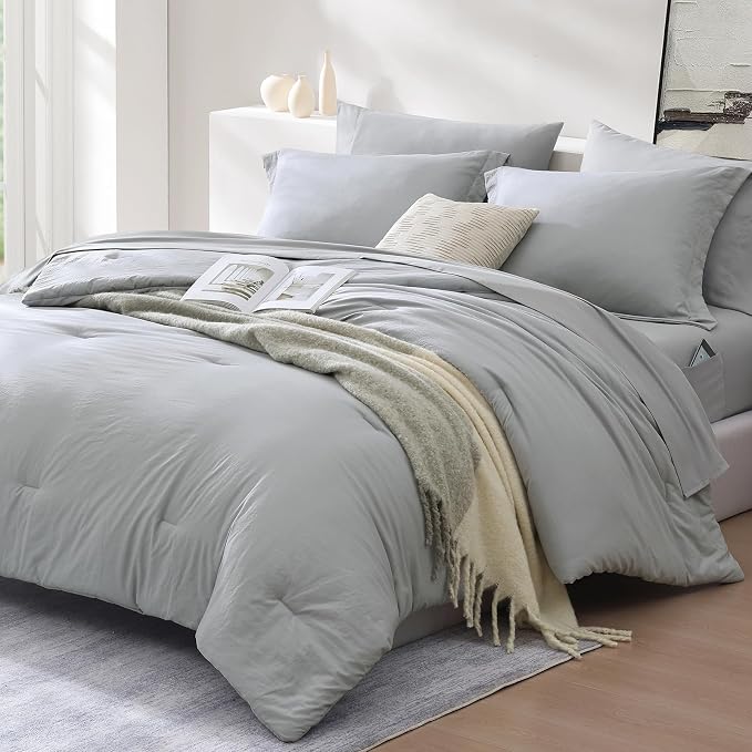 WRENSONGE Light Grey King Comforter Set, 7 Pieces Soft Microfiber King Size - Image 2