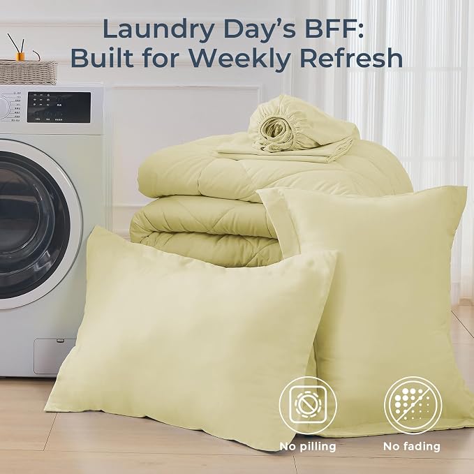 HEVUMYI Cream Yellow Twin Comforter Set - Image 7