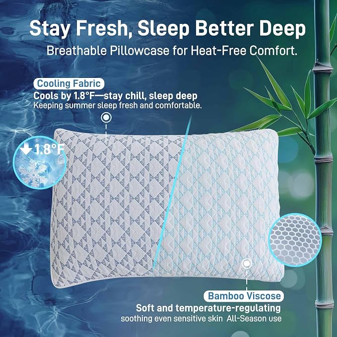 Cotelovo Shredded Memory Foam Soft Bamboo Viscose Pillows Adjustable - Image 6