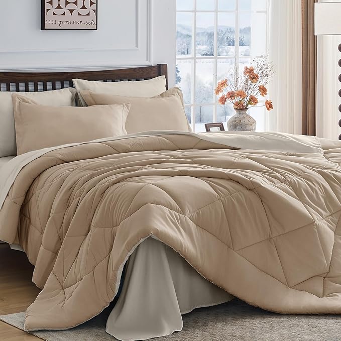 HEVUMYI Khaki & Linen California King Comforter Set by HEVUMYI