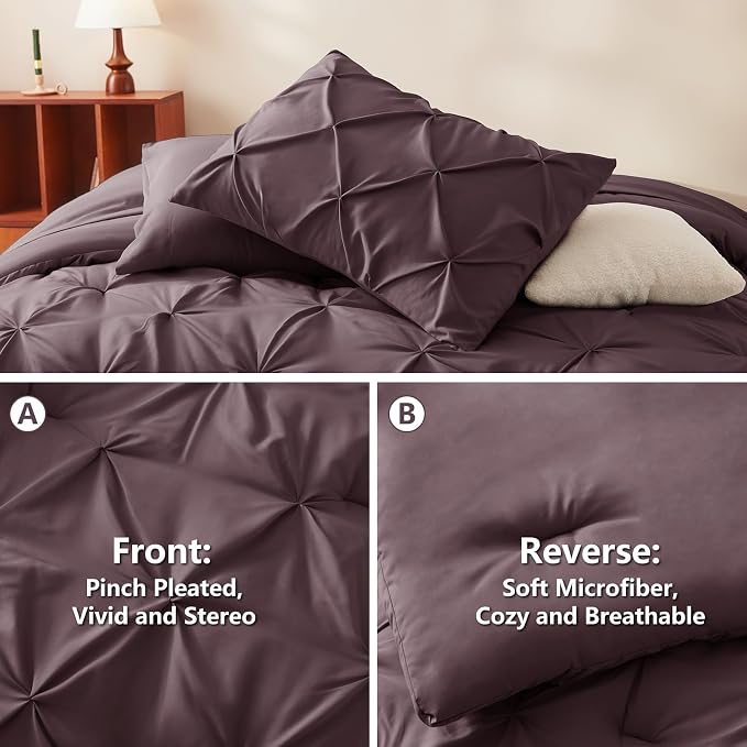 CozyLux King Size Comforter Set Cocoa Powder, 7 Pieces Pintuck Bed in A Bag - Image 3
