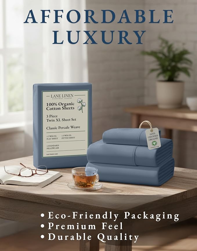 LANE LINEN 100% Organic Cotton Eco Friendly Fully Elasticized Twin XL Sheet Set - Image 8