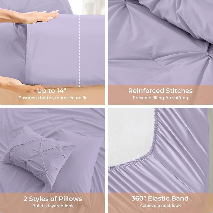 Sasttie Full Size Comforter Set, 7-Piece Bed in a Bag, Pintuck Bedding Sets - Image 5