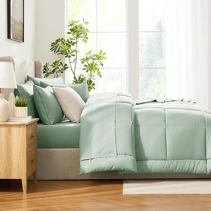 CozyLux Twin XL Comforter Set Sage Green, 5 Pieces Twin Extra Long Bed in a Bag - Image 8