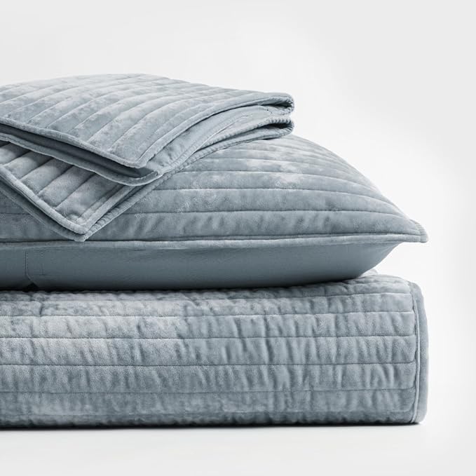 EVERGRACE Velvet Quilt Set King Size, Luxurious Soft Striped Channel Bedding Set - Image 6
