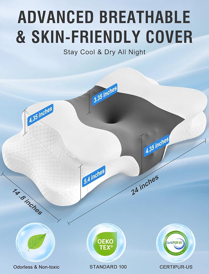 DISSA Cervical Neck Pillow for Side Sleepers Ergonomic Contour Memory Foam - Image 2