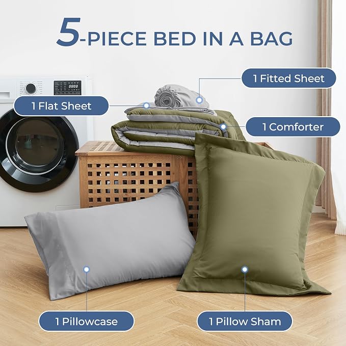 Sasttie Twin XL Comforter Set, 5 Pieces Reversible Twin XL Bed in a Bag - Image 7
