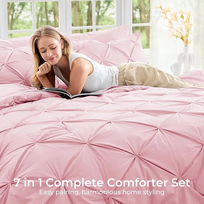 Sasttie Twin XL Comforter Set, 5-Piece Bed in a Bag, Pintuck Bedding Set - Image 6