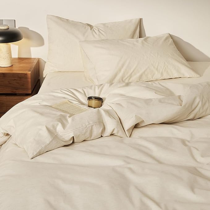 mixinni 3 Piece Washed Cotton Linen Blend Duvet Cover Set Queen Size, Soft - Image 4