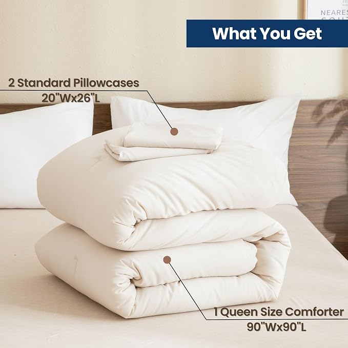 Paxrac Beige Comforter Set Queen Size, Cream 3 Pieces Comforter Set, - Image 7