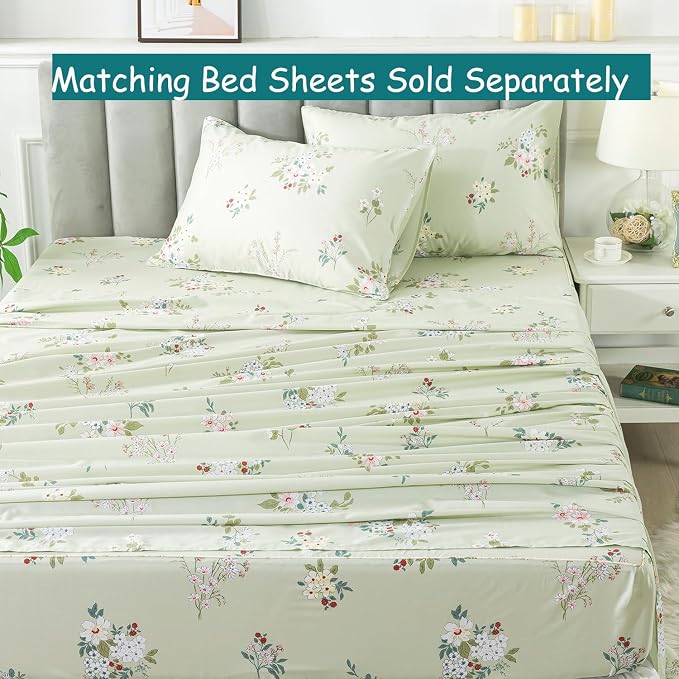 FADFAY Floral Duvet Cover Set Queen 100% Cotton Sage Green Comforter Set - Image 6