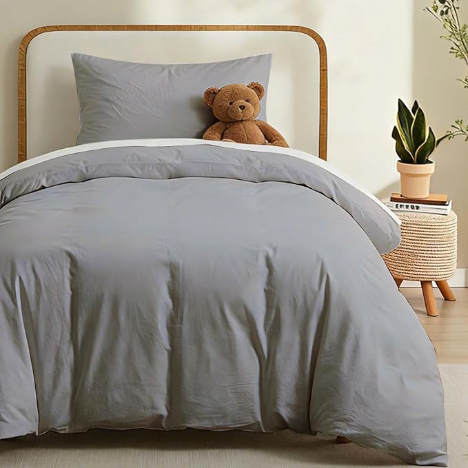 LOVQUE Light Grey Cotton Duvet Cover Twin Size, Linen Like Natural Bedding Set by LOVQUE