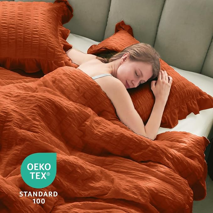 JOLLYVOGUE Burnt Orange Twin Size Comforter Set, 2 Pieces Seersucker - Image 7