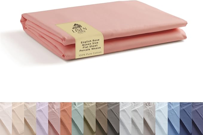 Linen Home 100% Cotton Percale 1 Flat Sheet, Queen Size by LINENHOME