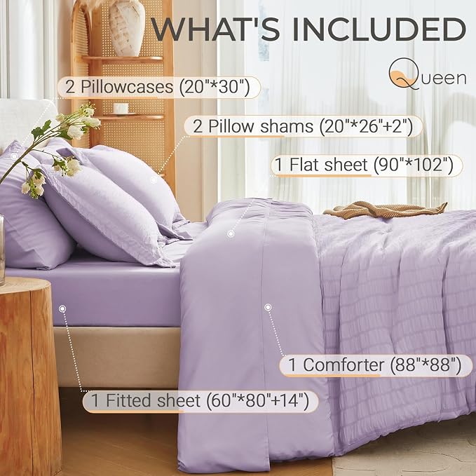 MUXHOMO 7 Pieces Queen Comforter Set, Seersucker Bed in a Bag Queen Size - Image 4