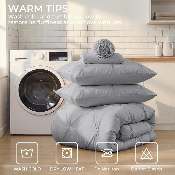 Sasttie Twin XL Comforter Set, 5-Piece Bed in a Bag, Pintuck Bedding Sets - Image 9