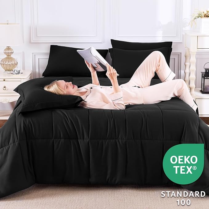 CozyLux Queen Comforter Set Black - Image 3