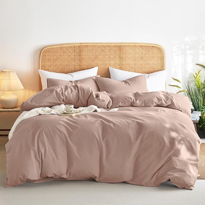 Wake In Cloud - Cotton Duvet Cover Set, Queen Size, Dusty Rose Pink, 100% by WakeInCloud