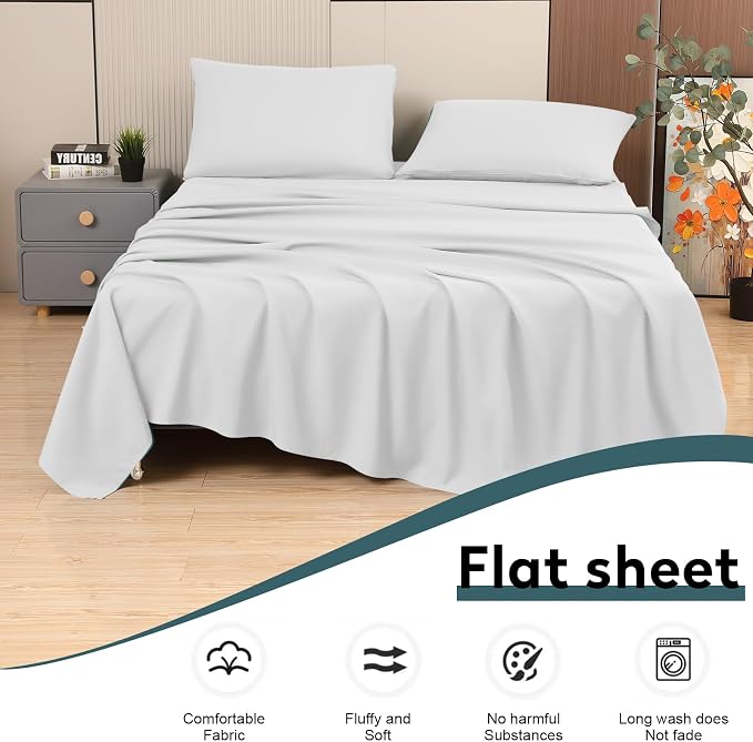 Toodou White Twin Bed Top Sheet is Made of Soft Wrinkle Resistant Microfiber - Image 5