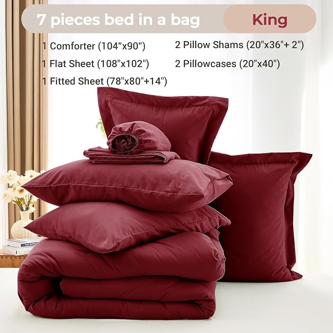 MUXHOMO 7 Pieces King Comforter Set, Soft Bed in a Bag King Size, All Season - Image 5