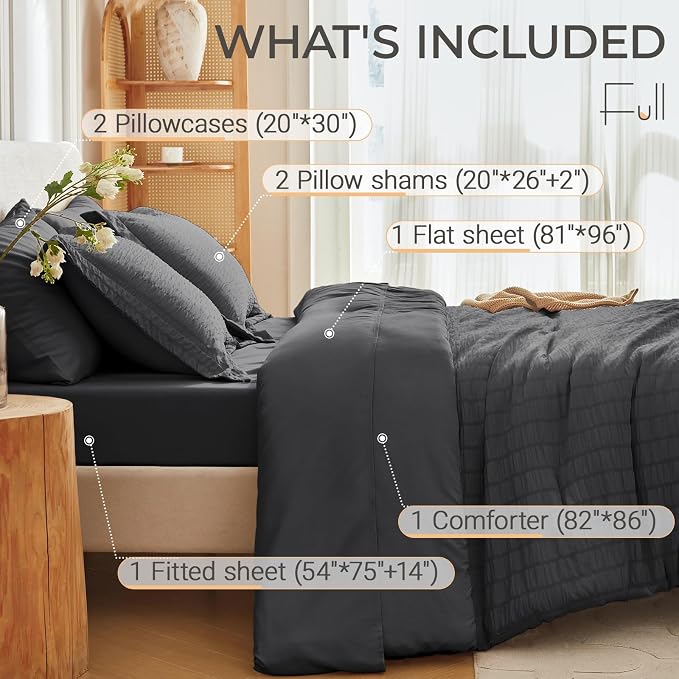 MUXHOMO 7 Pieces Full Comforter Set, Seersucker Bed in a Bag Full Size - Image 4