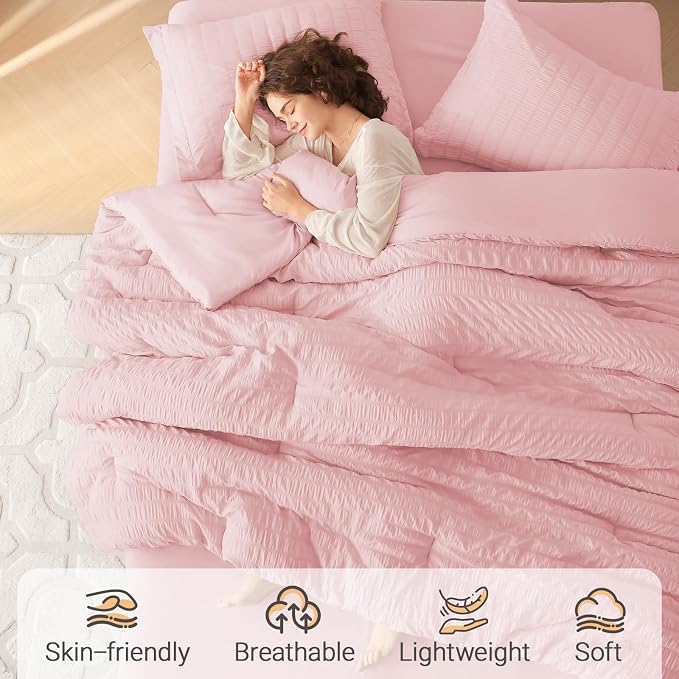 MUXHOMO 7 Pieces California King Comforter Set, Seersucker Bed in a Bag Cal - Image 2