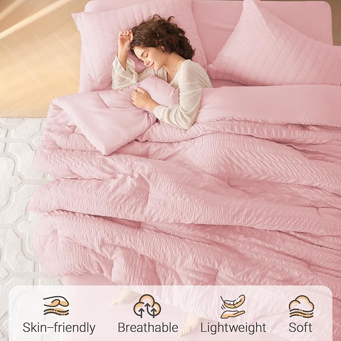 MUXHOMO 7 Pieces Full Comforter Set, Seersucker Bed in a Bag Full Size - Image 2