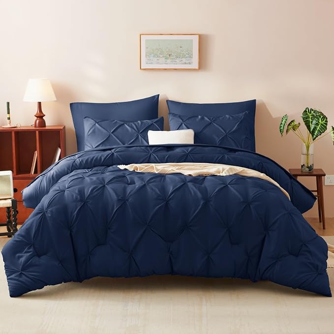 HIMEET Pintuck Bed in a Bag, 5 Pieces Twin XL Comforter Set Navy Blue, Extra - Image 9