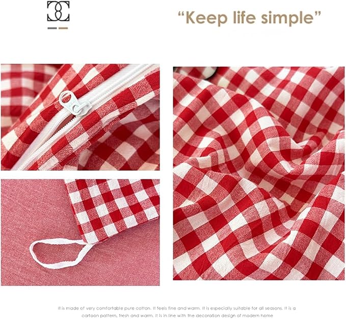 Nayoroom Red Gingham Duvet Cover Queen Size 100% Washed Cotton Plaid Checkered - Image 5