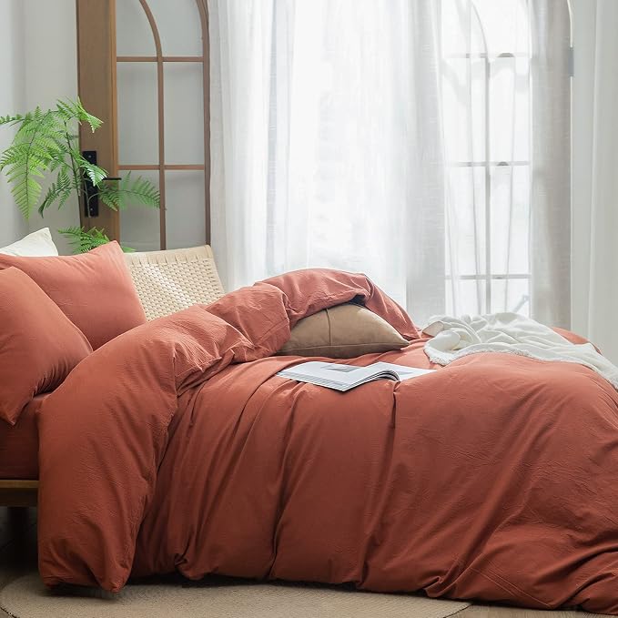 BESTOUCH Duvet Cover Set 100% Washed Cotton Linen Feel Super Soft Comfortable - Image 3