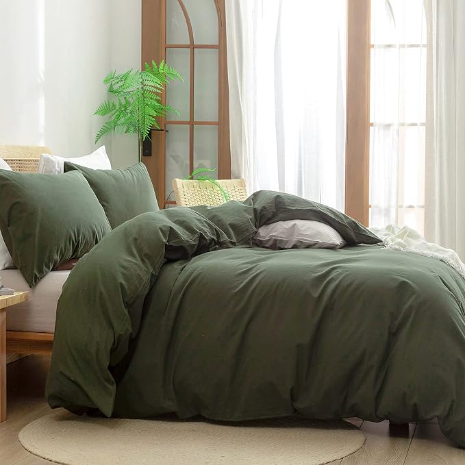 BESTOUCH Duvet Cover Set 100% Washed Cotton Linen Feel Super Soft Comfortable - Image 3