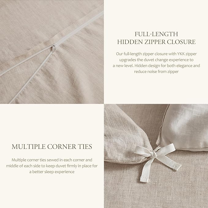 DAPU 100% Linen Duvet Cover Full 3PCs, Pure Natural French Flax Linen Duvet - Image 6