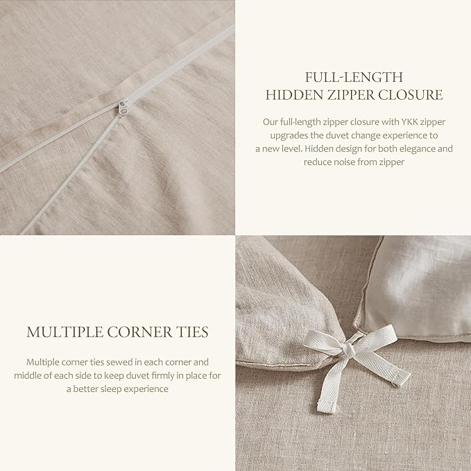 DAPU 100% Linen Duvet Cover Set 3PCs, Pure Natural French Flax Linen Duvet - Image 6