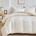 WARMDERN Khaki Striped Weave Duvet Cover Queen Size, Microfiber Textured by WARMDERN