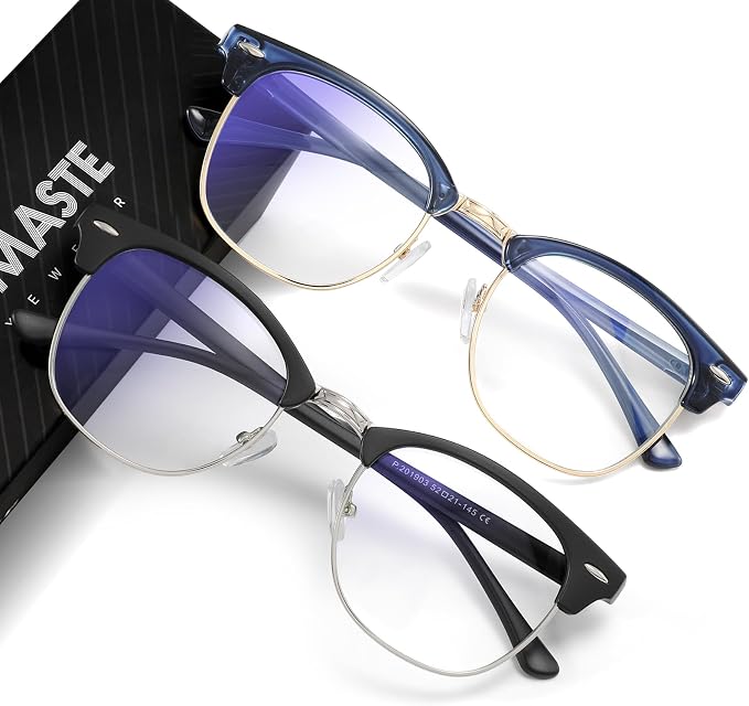 Blue Light Blocking Glasses Vintage Half Frame UV Clear Lens Anti Eyestrain by AOMASTE