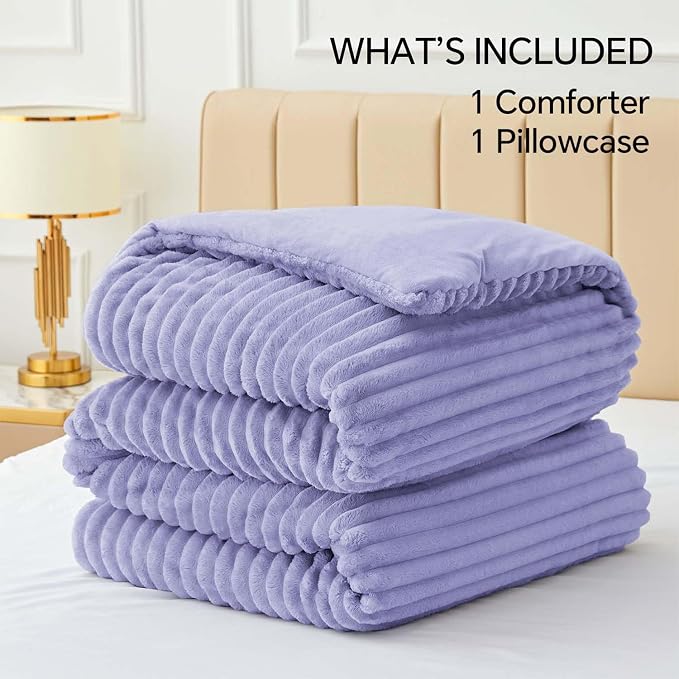 BEDELITE Fleece Twin Comforter Set -Super Soft & Warm Fluffy Lavender Bedding - Image 6