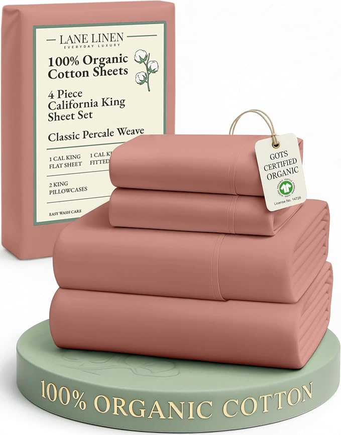 LANE LINEN 100% Organic Cotton California King Sheets Set, 4-Piece Pure Organic by LaneLinen